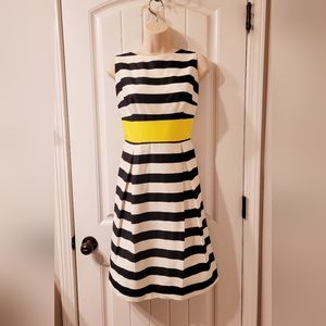 AB Studio Black White Yellow Sleeveless Casual Striped Dress 6